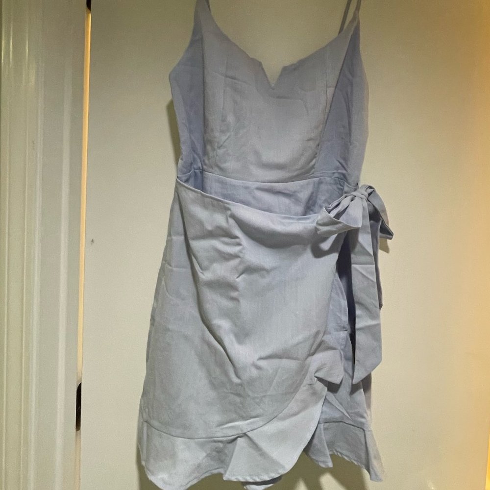Lulus Light Blue Ruffled Faux-Wrap Mini Dress-NEW - Picture 3 of 3